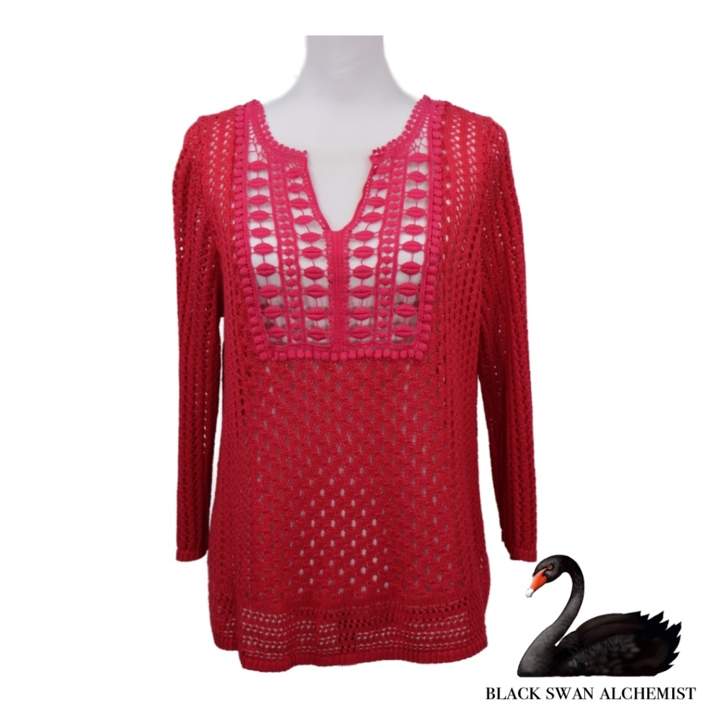 Chico’s Size 2 (US 12) Crochet 3/4 Sleeve Tunic Pink